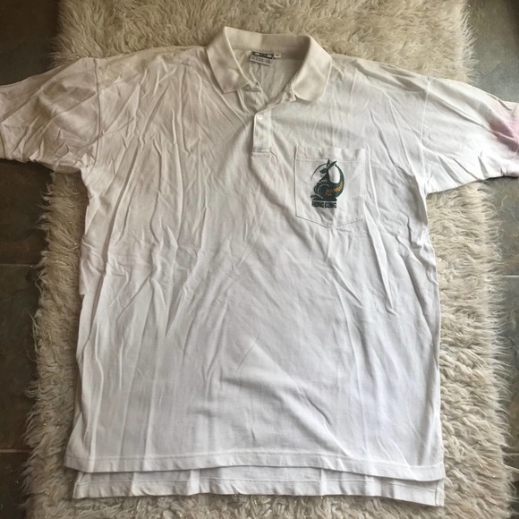 Vintage Logo Polo Shirt Kangaroo Pub Hong Kong Sz XL White Travel Foreign READ - Picture 1 of 7